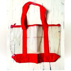 New large clear tote with red trim